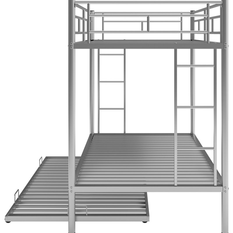 Lit superposé au-dessus d'un lit superposé argenté avec lit gigogne - Structure en métal pour une durabilité accrue de la construction