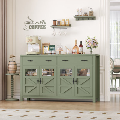 Almus 55'' Sideboard with 4 Glass Doors, 2 Large Drawers and Adjustable Shelves