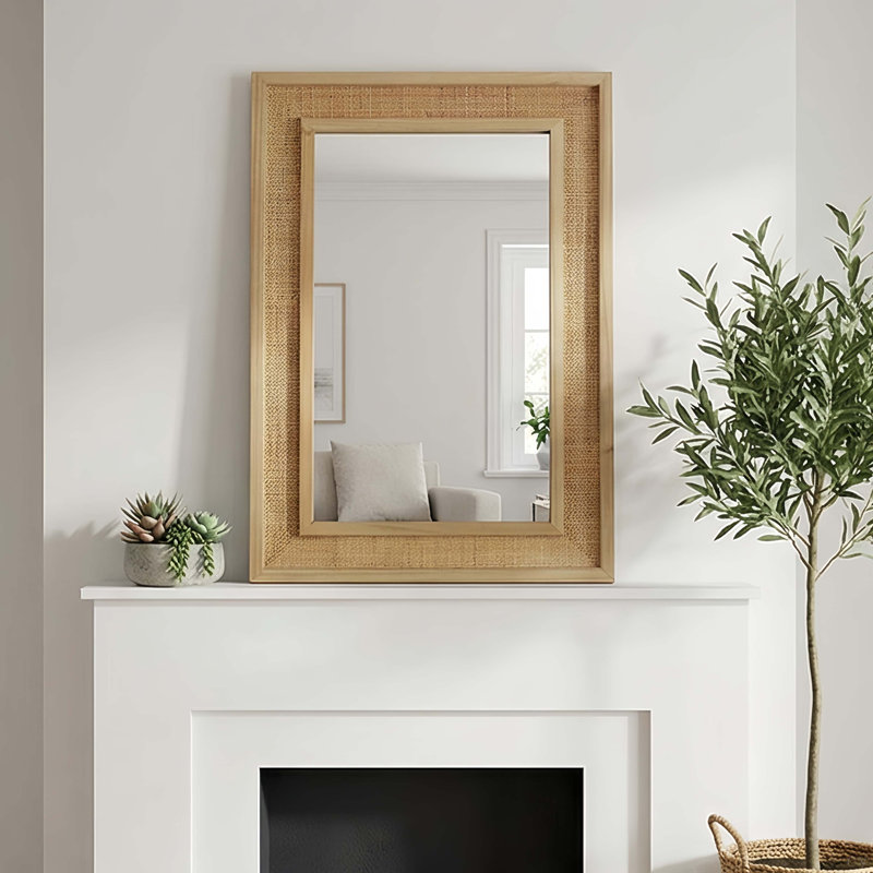 Miroir décoratif en rotin, 24 po x 36 po, Bois naturel