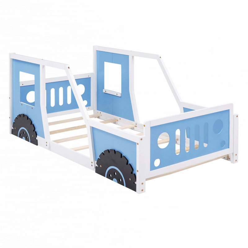 Classic Car-Shaped Platform Bed, Blue, Twin