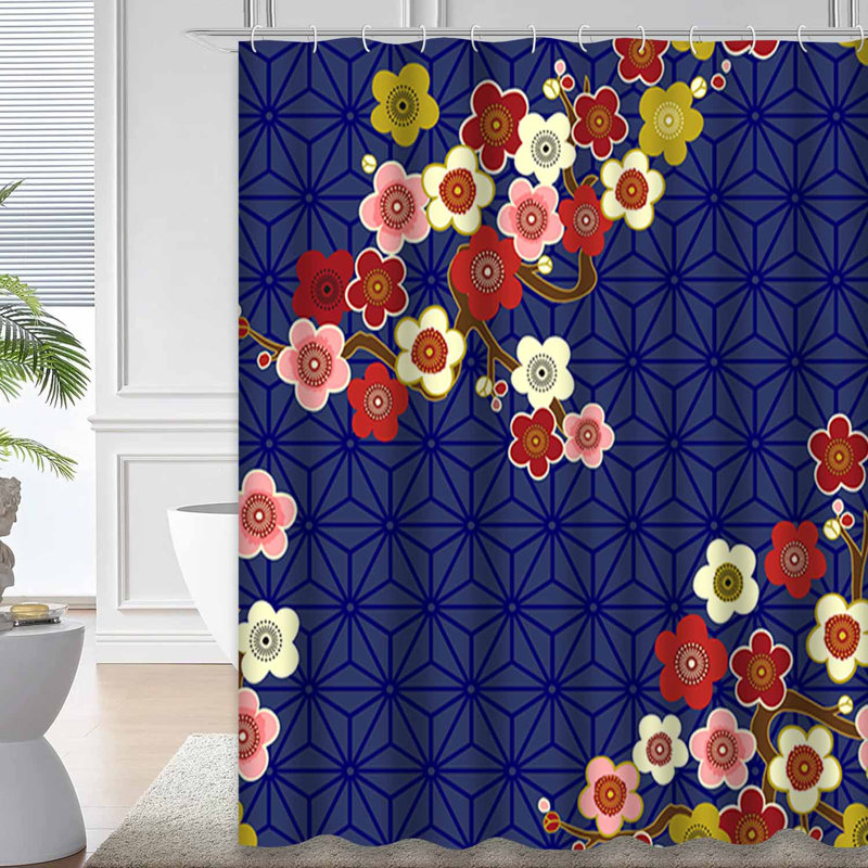 Rideau de douche japonais en cerisier japonais avec 12 crochets, L 72 po x l 72 po