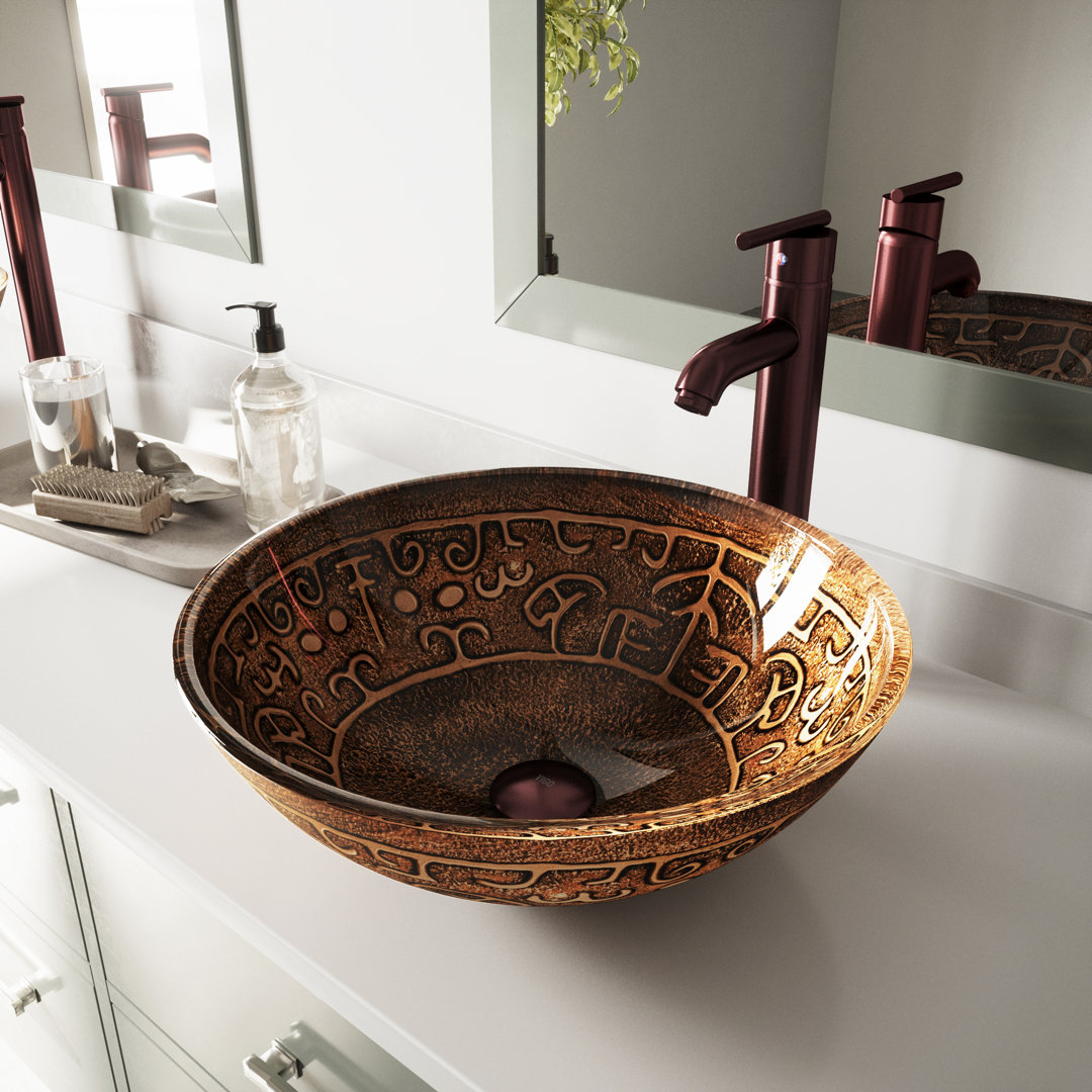 Golden Greek Glass Circular Vessel Bathroom Sink with Faucet VIGO