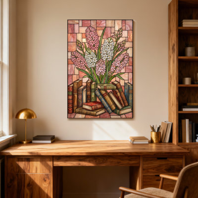 Plantes et fleurs Motif de livres de fleurs en verre coloré