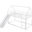 Lit superposé simple au-dessus d'une maison avec glissade, blanc - Fabrication en métal robuste pour l'espace et l'utilisation de la chambre à coucher-1493502287