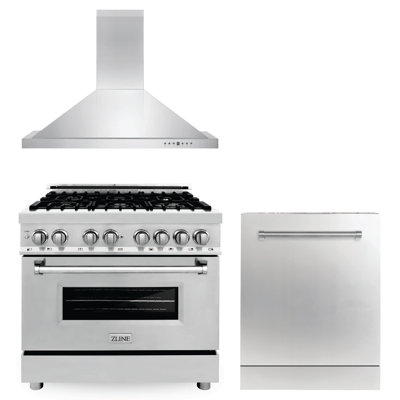 Cuisinière, hotte et lave-vaisselle en acier inoxydable 36 po Zline