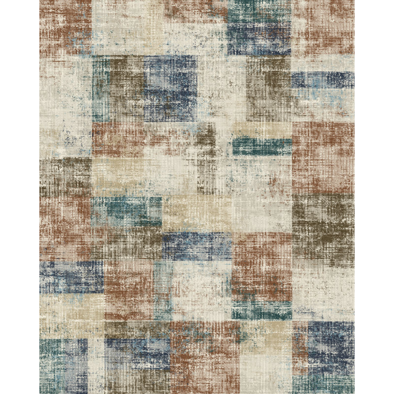 Abstract Geometric Blocks Area Rug, Rectangle 6' x 9'