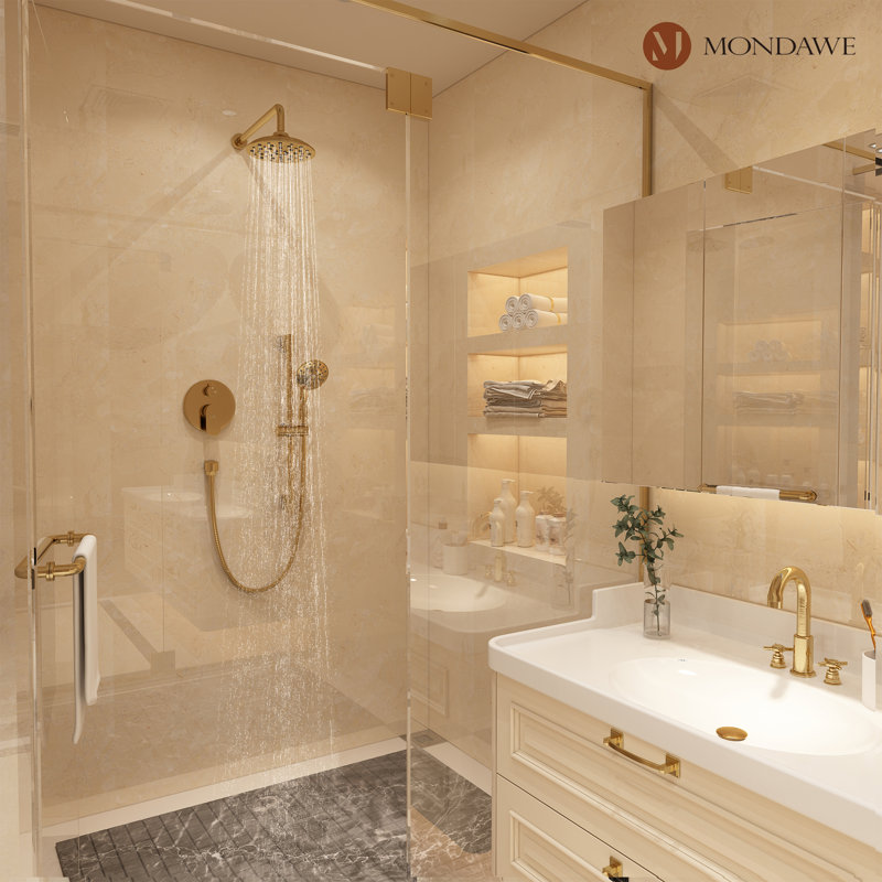 Brushed Gold Adjustable Rain Shower System with Handheld