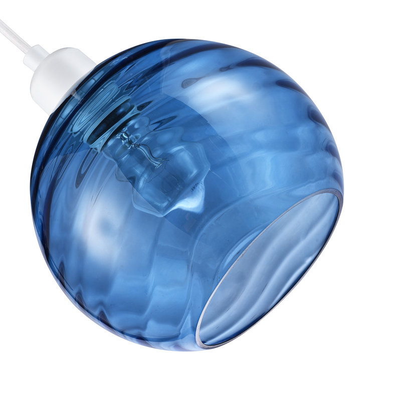 Modern Designer Circular Ribbed Glass Non Electric Pendant Lamp Shade, Blue