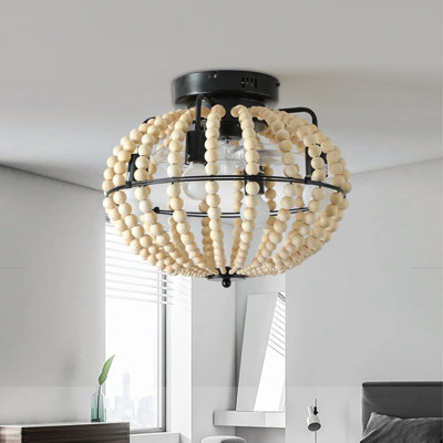 Bohemian Wood Beaded Ceiling Fan With Light