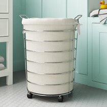 Collapsible Laundry Hamper, Mid Century Metal Rolling Laundry Basket