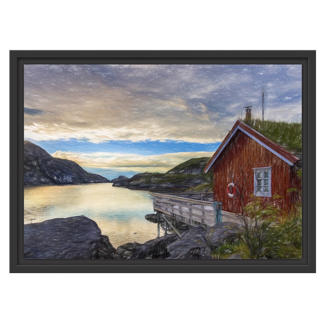 Gerahmtes Wandbild Sonnenaufgang am Fjord Norwegens