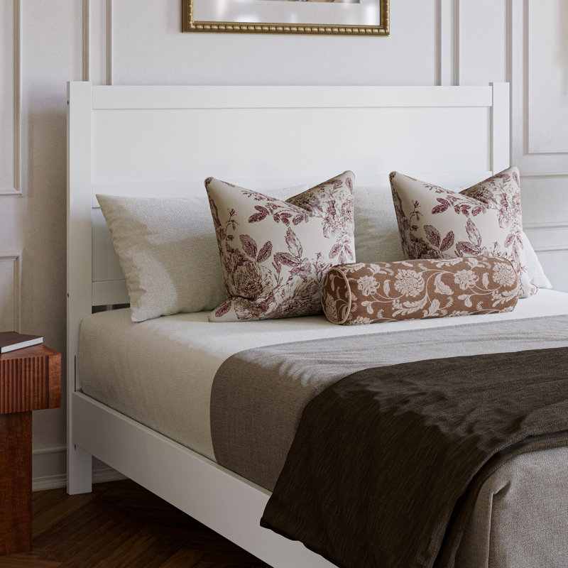 Aveline Wood Low Profile Platform Bed, White, Queen
