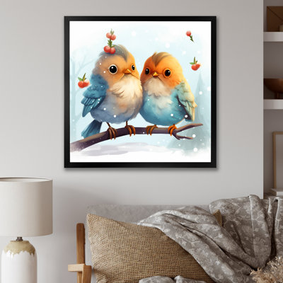 Oiseaux bleus et jaunes, aventure hivernale - Art mural oiseau