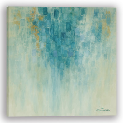 Tranquil Echoes – Abstract Teal Haze Canvas Wall Art