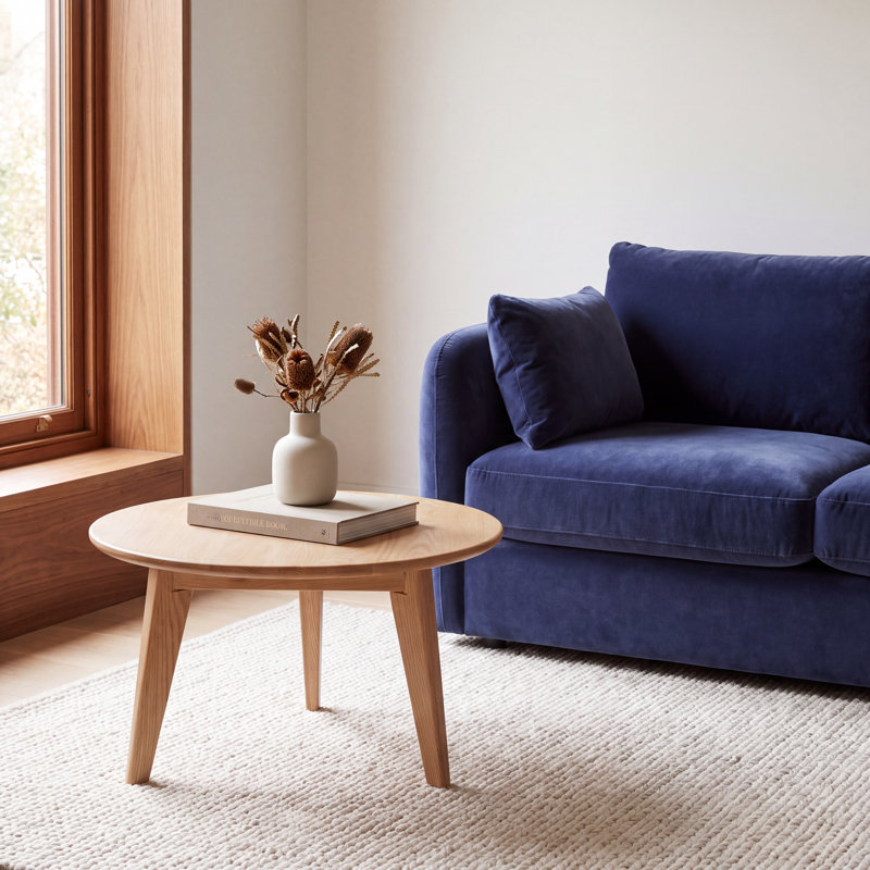 Fjord 23.6"W Solid Oak Modern Round Side Table, 23.6"W Side Table, Oak, 1