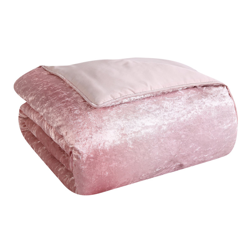 Glam Polyester Velvet Comforter, King Comforter + 2 King Shams, Blush