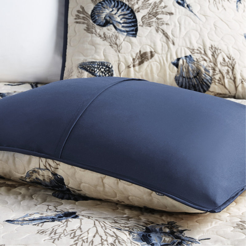 Courtepointe en microfibre pour très grand lit, bleu, avec coussins plissés et corail, très grand, bleu