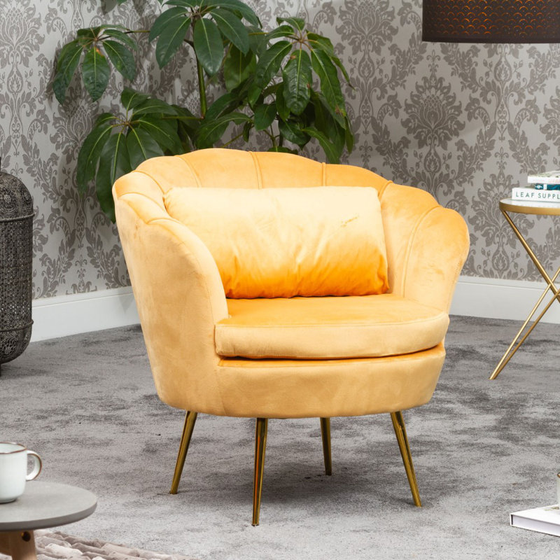 72Cm Wide Velvet Tub Chair, Yellow