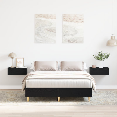 Bed Frame Black Oak Engineered Wood