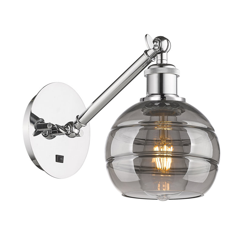 Chartoff Steel Armed Sconce, Light Smoke, Polished Chrome