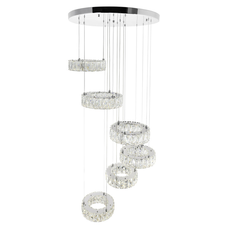 24-Inch 6-Ring Chandelier with Integrated LED, Chrome Finish – Modern Glam Ceiling Light Fixture for Living Room, Dining Room, Entryway