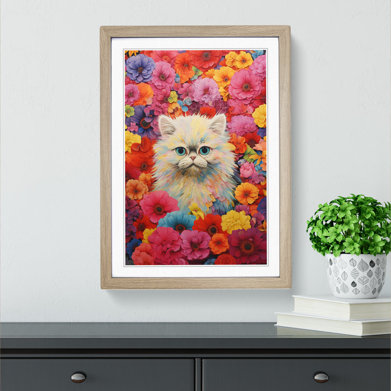 XYZ-FRM-V1223-5089 Persian Cat Colour Field - Single Picture Frame Print on Wood, Oak, 34cm H x 25cm W x 2cm D
