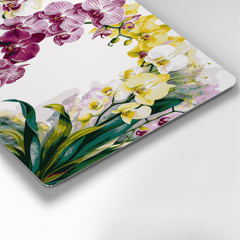Orchidées botaniques, art mural en métal beige, H 11 po x l 14 po
