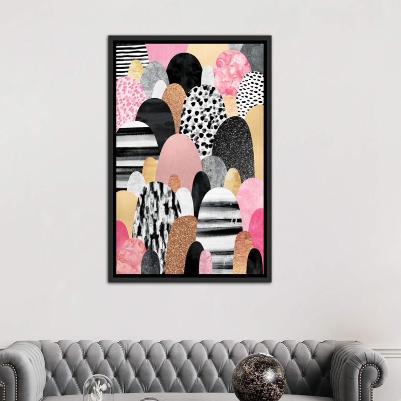 « rose pebbles » par elisabeth fredriksson-impression, H 48 po x l 32 po x P 1,5 po, Toile avec cadre noir patiné