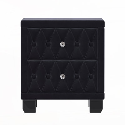 Velvet Nightstand with 2 Drawers and Crystal Handle