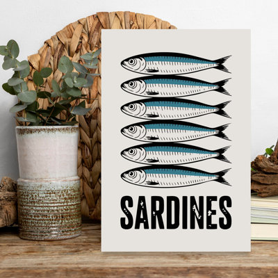 Art mural de poisson rétro empilé bleu sardines