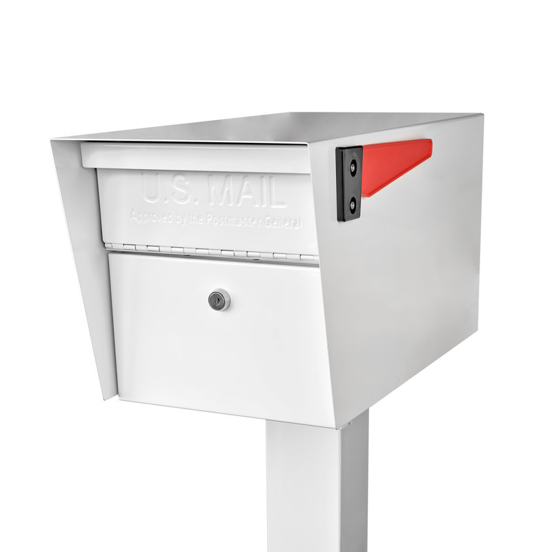 Steel Post Mounted Mailbox with Magnetic Closure, Alpine White