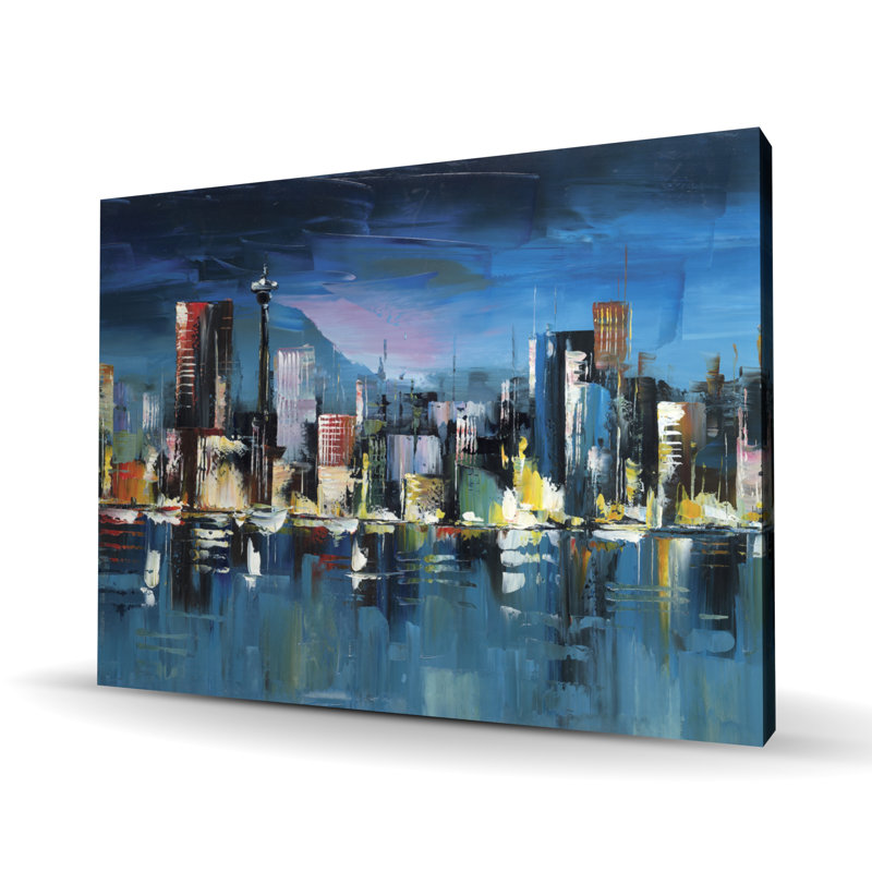 Paysage urbain abstrait bleu par nuit - Toile industrielle jaune