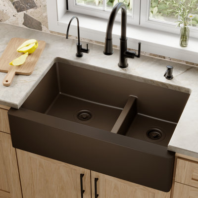 Karran Farmhouse Apron Front Quartz Composite 34'' X 21-1/4'' 60/40 Double Bowl Kitchen Sink