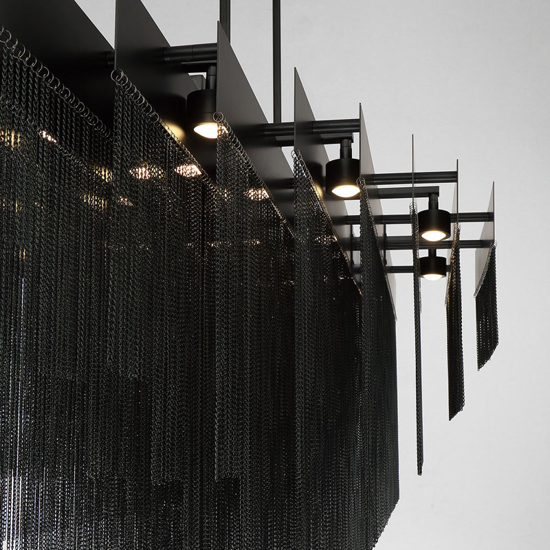 Lustre tambour unique à 28 lumières DEL, Noir mat