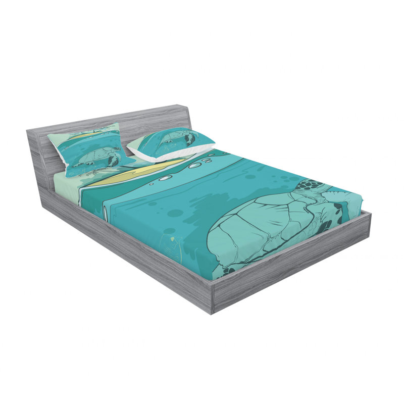 Ensemble de draps Sea Turtle, Ensemble de draps pour lit double avec un drap-hou