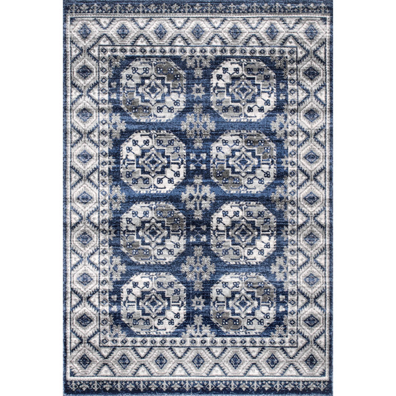 Tapis oriental bleu / gris Hildreth, Rectangle l 4 pi x L 6 pi