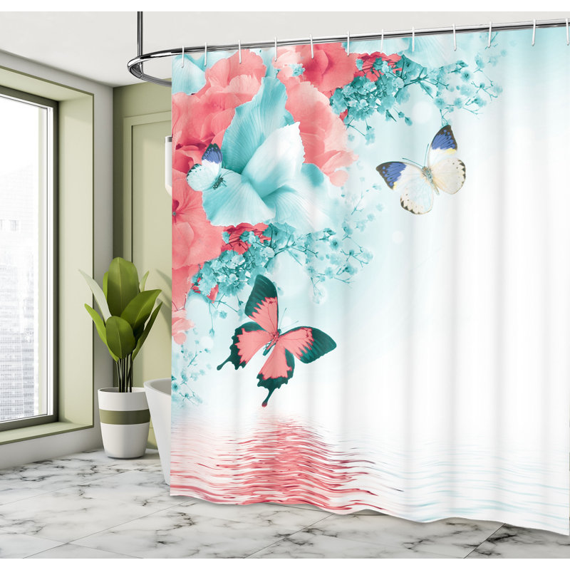 Ensemble de rideau de douche floral et crochets, H 84 po x l 69 po, Bleu pâle