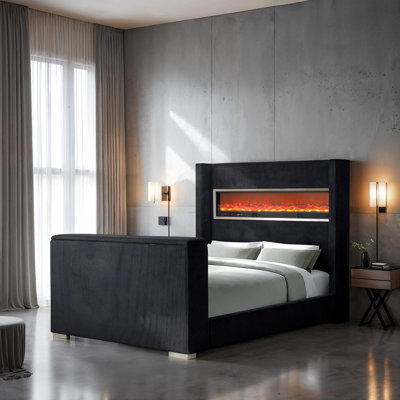 Noir 1Pc Grand lit à oreilles Design tête de lit Mobilier de chambre à coucher TV Pied de lit relevable style contemporain