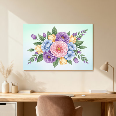 Bouquet de plantes et de fleurs aux couleurs pastel et feuilles vertes