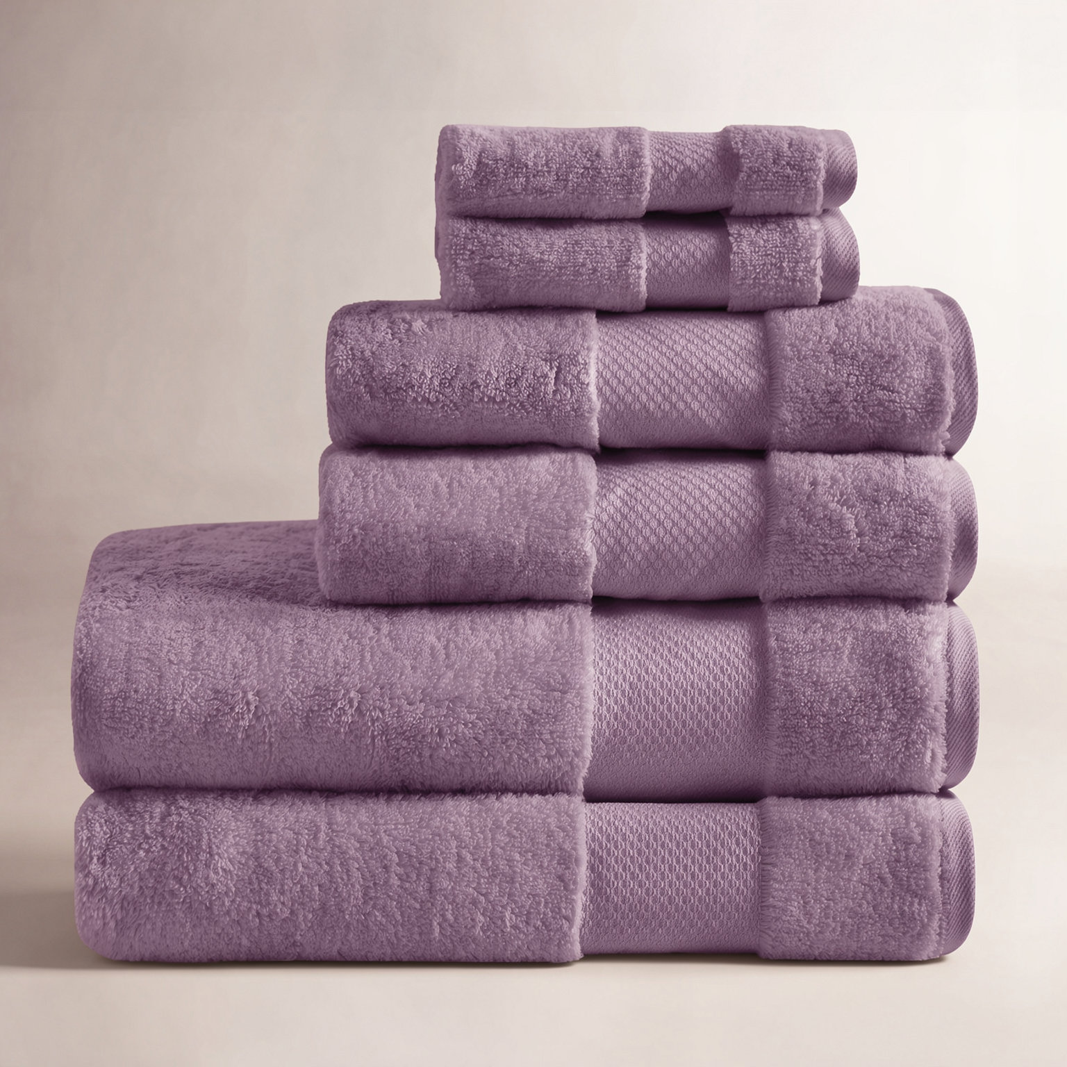 Turkish Cotton Quick-Dry Towel Set, Purple, 6 Piece Towel Set