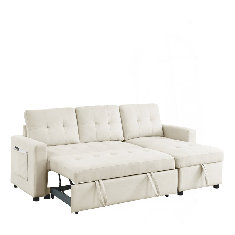 Canapé-lit modulaire réversible de 78,5 po avec méridienne et sac de rangement latéral pour petit espace, Tissu beige