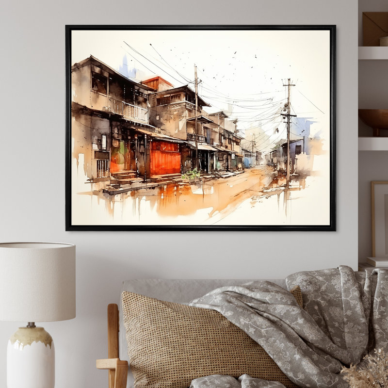 Art urbain, sérénité urbaine en Chine, Cadre flottant noir, H 34 po x l 44 po x P 1,5 po