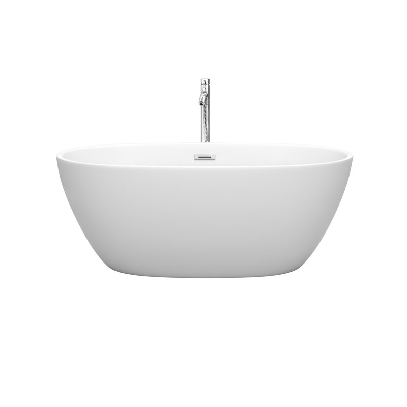 Juno 59'' x 32'' Freestanding Soaking Acrylic Bathtub with Faucet, Matte White/Polished Chrome