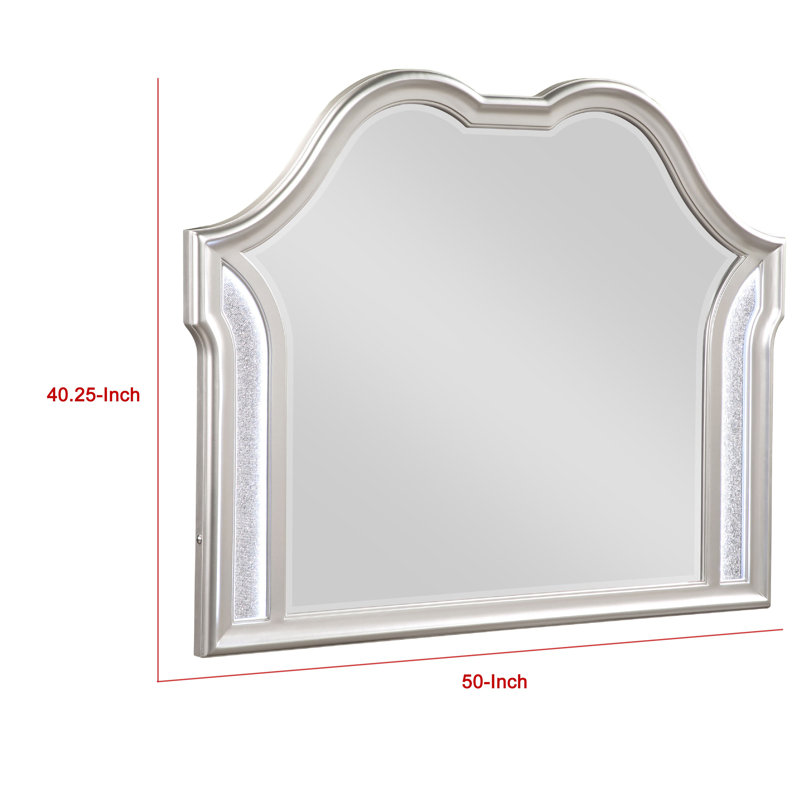 Nive Dresser Mirror, Silver Wood Frame, Double Arch Top, 40 Inch