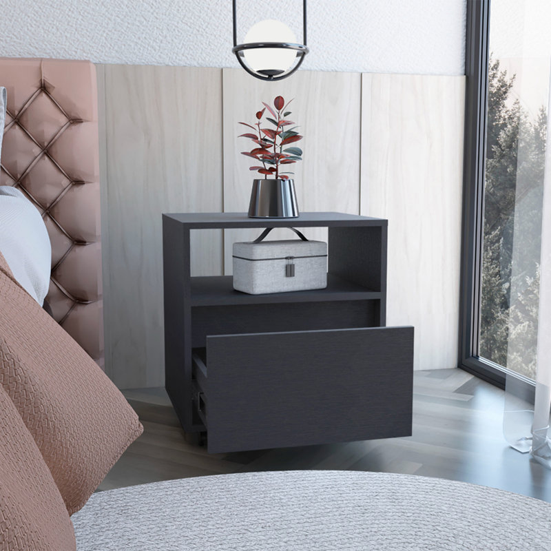 Table de chevet Austin, table de bout, roulettes de table d'appoint, tiroir simple - noir, Wengé