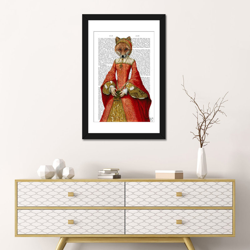 «Fox Queen», impression sur toile, H 24 po x l 16 po x P 1 po, Papier avec cadre noir, Blanc