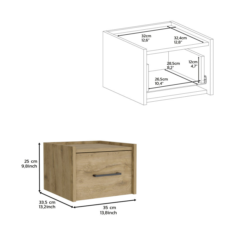 Breeland Floating Nightstand, Space-Saving Design with Handy Drawer and Surface, Beige