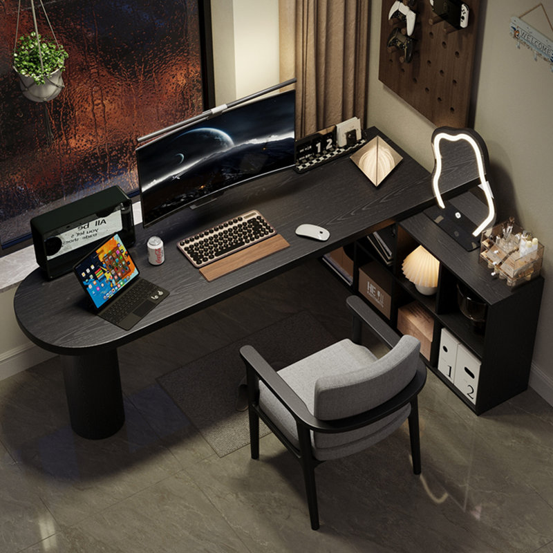 Bureau noir en bois massif en forme de L, H 29,53 po x l 70,87 po x P 23,62 po, Retour à droite 