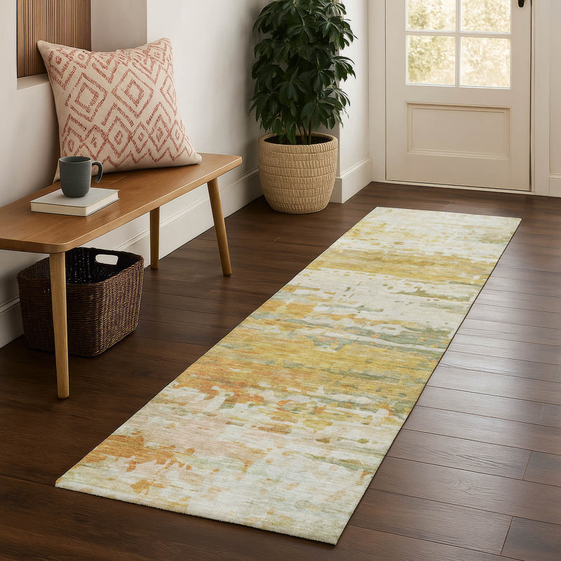 Premium Machine Washable Mayfield AMF2034 Abstract Rug, 2'3" x 7'6" Runner, Aloe
