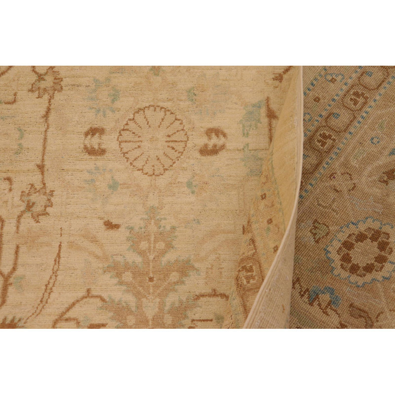 Tapis beige / brun clair en laine noué à la main 9 pi x 12 pi 1 po Caroll